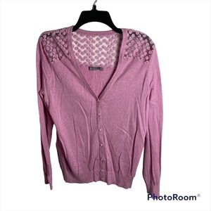 Octavia Floral Lace Overlay Cardigan Medium Button Down Sweater Pink Purple